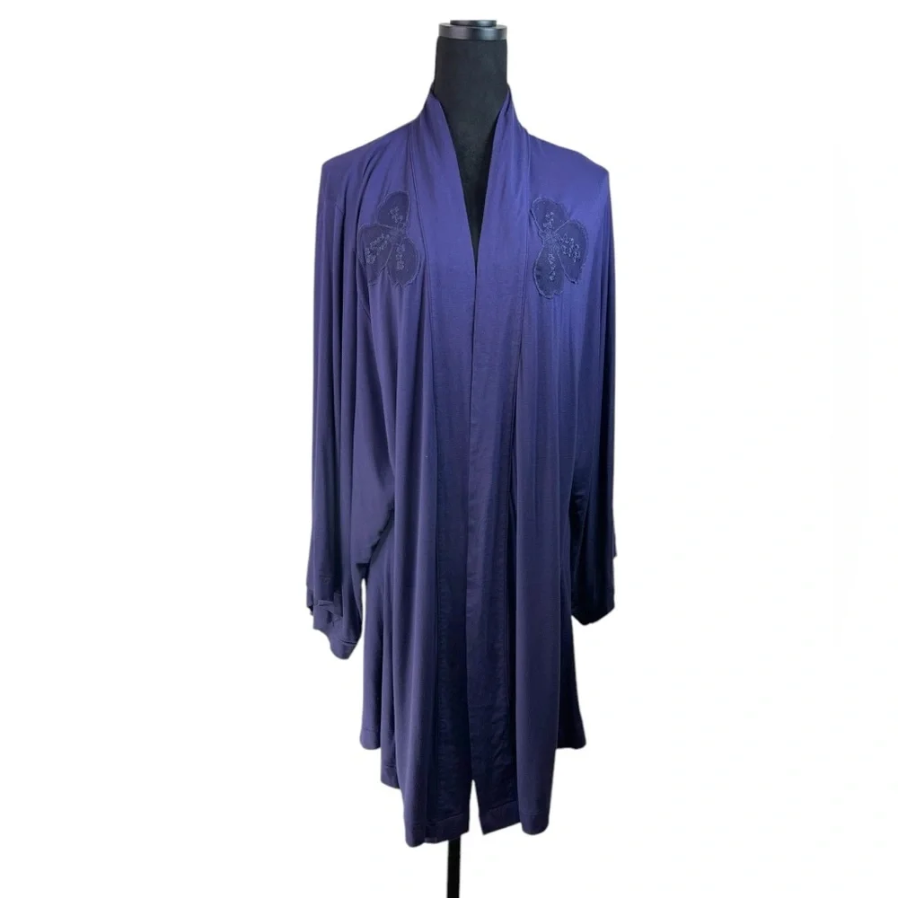Savage X Fenty Robe A Peek Behind The Lace Short Wide Sleeve Navy Blue Size M/L